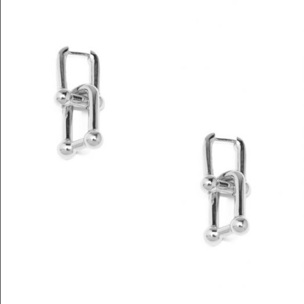 Chunky Link Earrings in White Gold Plate